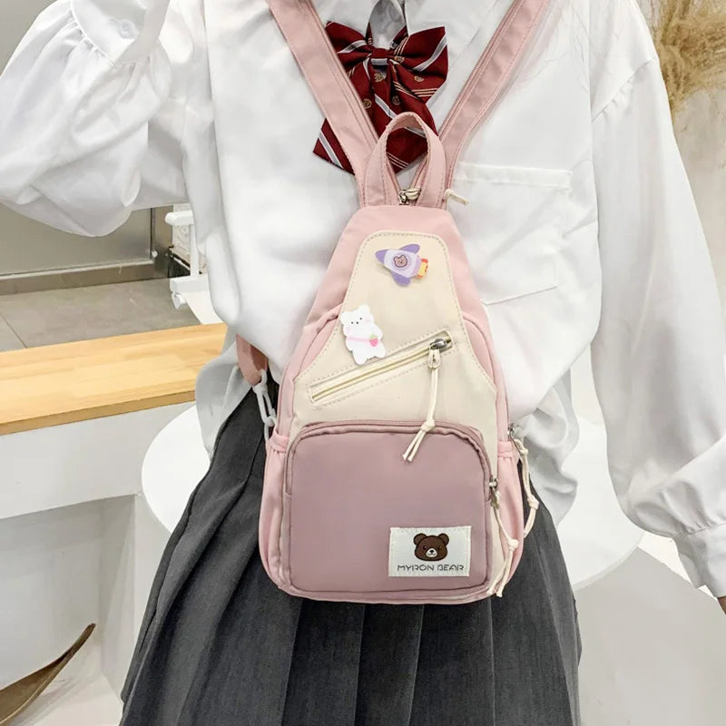 2023 Summer New Multifunctional Women's Backpack Contrasting Color Design Fashion Shoulder Bag Casual Small Student Backpack
