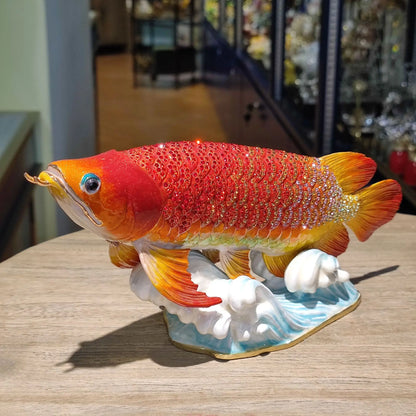 2023 TOP Geomantic omen Home Company business Decorative bring wealth money GOOD LUCK gold Dragon Arowana fish diamond Statue