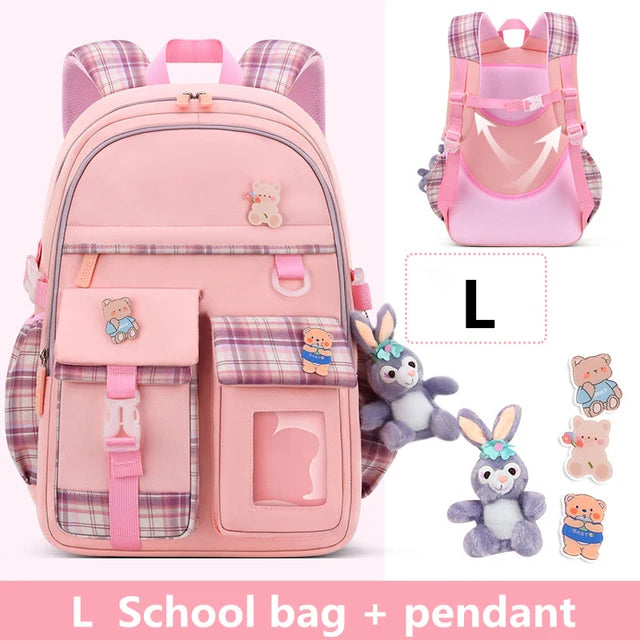 2023 Waterproof School Bags With cartoon pendant Light Weight Children Backpack schoolbag Printing Kids School Backpacks mochila