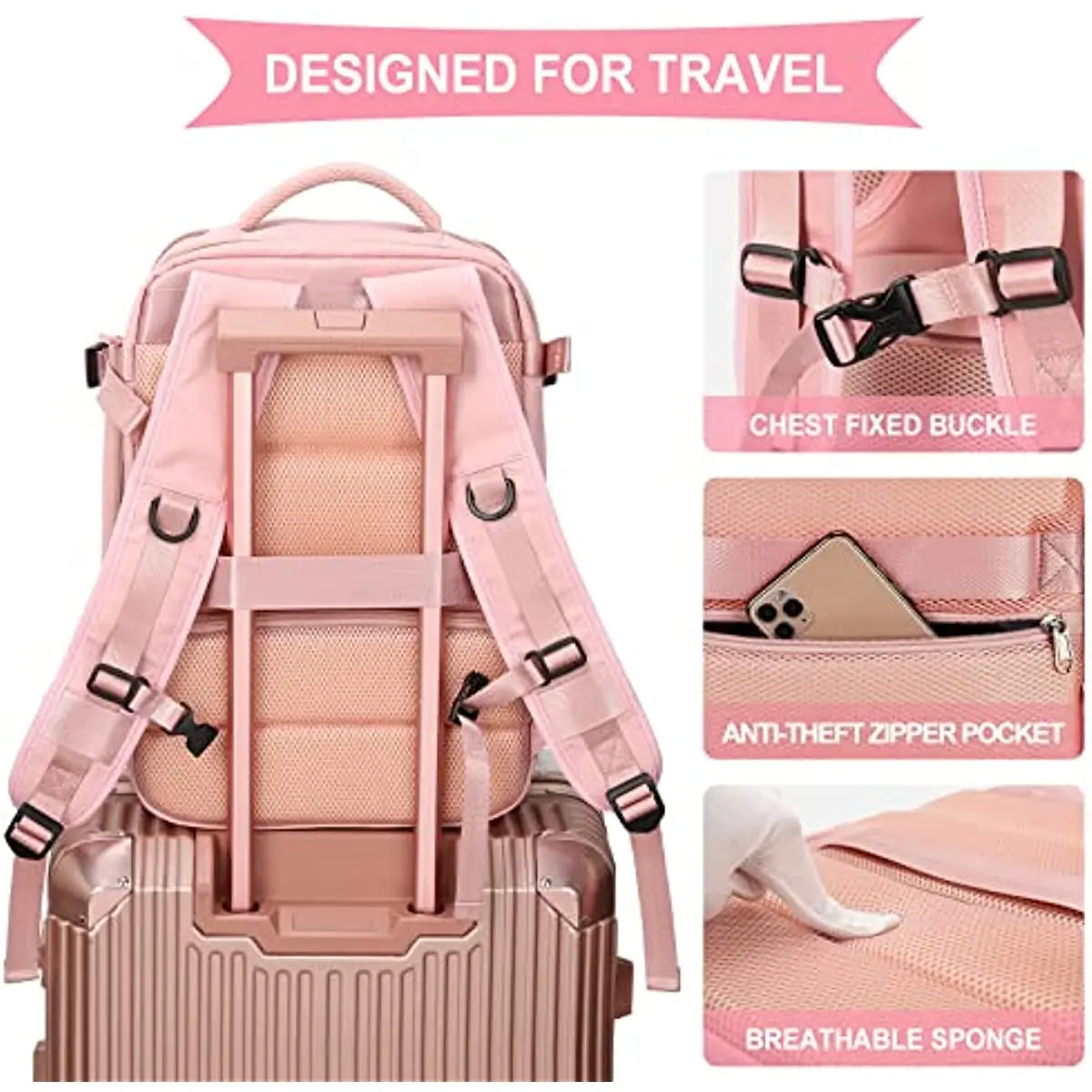 2023 Women Large Travel Backpacks Waterproof Stylish Casual Daypack Bags With Luggage Strap & USB Charging Port Backpack