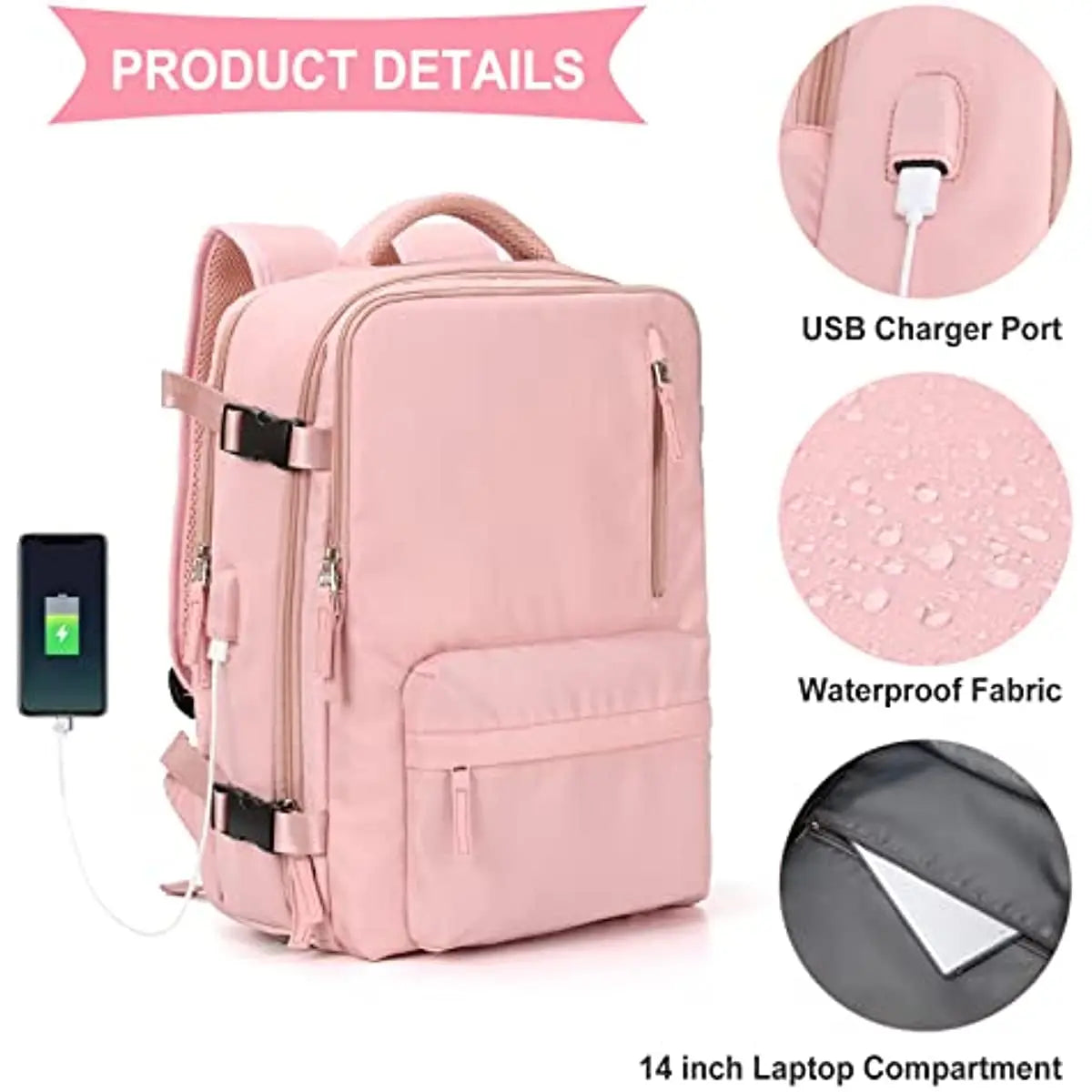 2023 Women Large Travel Backpacks Waterproof Stylish Casual Daypack Bags With Luggage Strap & USB Charging Port Backpack