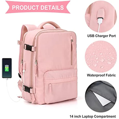 2023 Women Large Travel Backpacks Waterproof Stylish Casual Daypack Bags With Luggage Strap & USB Charging Port Backpack