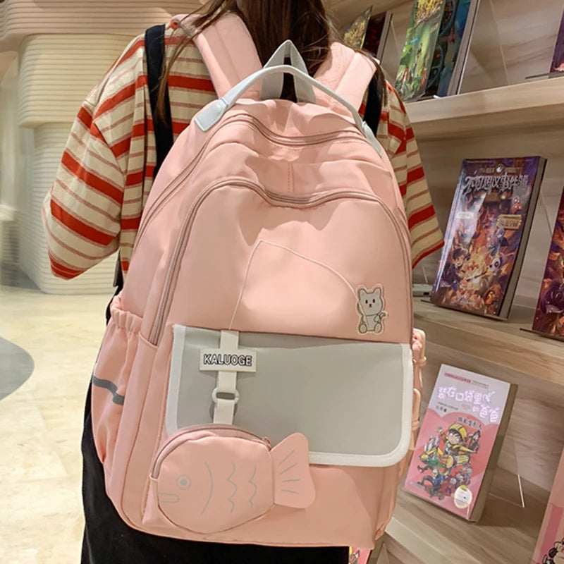 2023 Women Nylon Laptop Cute Waterproof Travel School Bag Ladies Student Girl Boy Book Bag Male Female College Backpack Trendy