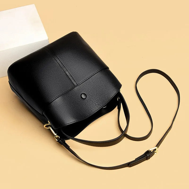2023 Women's Simple Mini Bucket Bag Luxury Large Capacity Shoulder Crossbody Bag High Quality Genuine Leather Female Handbag Sac