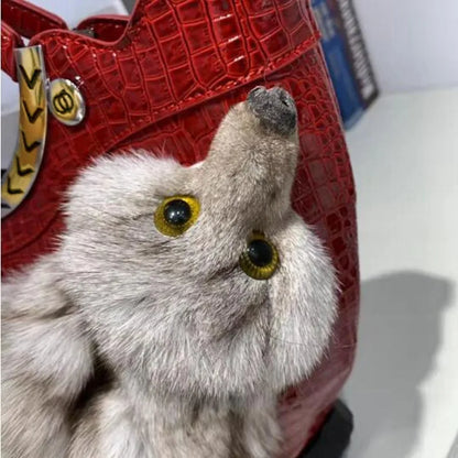 2023 autumn and winter new real fur fox handbag plush hand-held cross bag