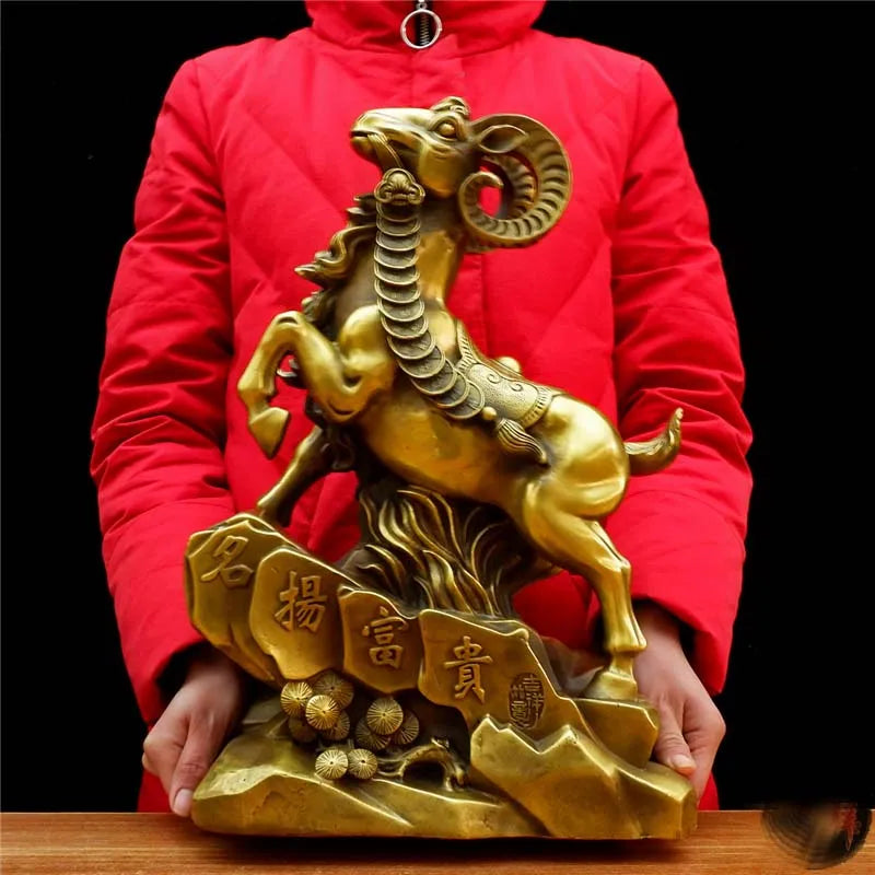 2023 foreign business guest company office boss GIFT fortune Prosperity Wealth Lucky Ornament copper Goat Sculpture BAR Living