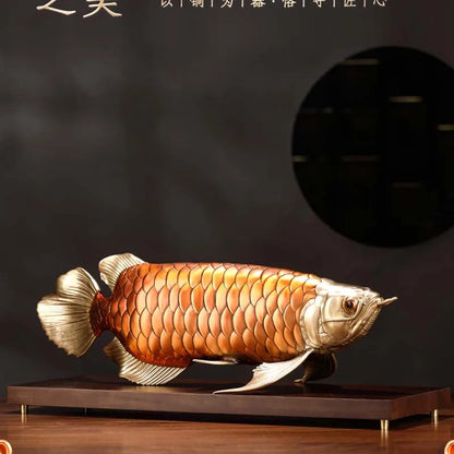 2023 high grade Good luck Dragon golden Fish Wealth Arowana HOME OFFICE BAR CLUB decoration bring wealth money brass Sculpture
