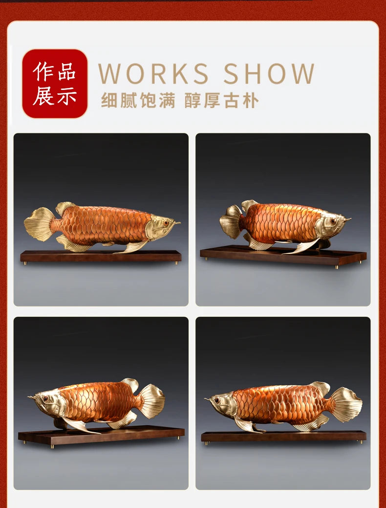 2023 high grade Good luck Dragon golden Fish Wealth Arowana HOME OFFICE BAR CLUB decoration bring wealth money brass Sculpture