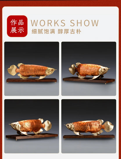 2023 high grade Good luck Dragon golden Fish Wealth Arowana HOME OFFICE BAR CLUB decoration bring wealth money brass Sculpture