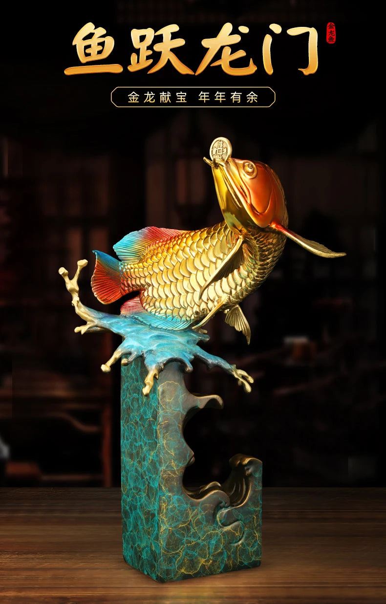 2023 high grade Good luck Dragon golden Fish Wealth Arowana HOME OFFICE BAR CLUB decoration bring wealth money bronze Sculpture