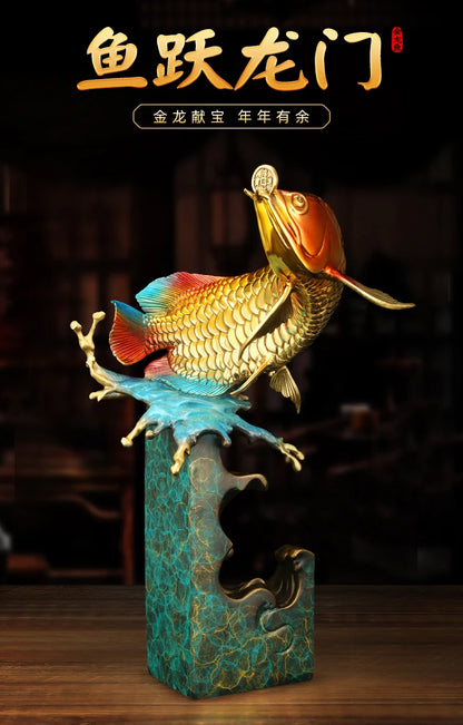 2023 high grade Good luck Dragon golden Fish Wealth Arowana HOME OFFICE BAR CLUB decoration bring wealth money bronze Sculpture