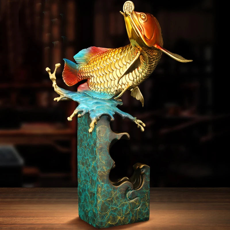 2023 high grade Good luck Dragon golden Fish Wealth Arowana HOME OFFICE BAR CLUB decoration bring wealth money bronze Sculpture