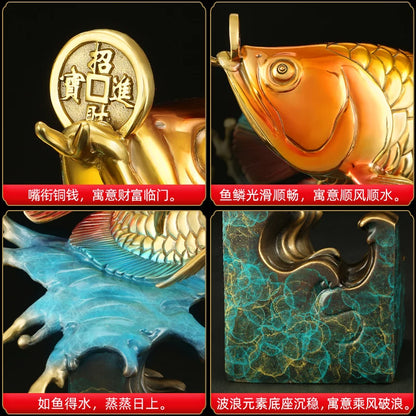 2023 high grade Good luck Dragon golden Fish Wealth Arowana HOME OFFICE BAR CLUB decoration bring wealth money bronze Sculpture