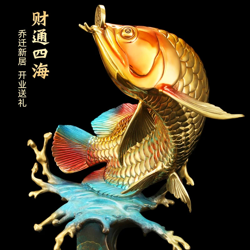 2023 high grade Good luck Dragon golden Fish Wealth Arowana HOME OFFICE BAR CLUB decoration bring wealth money bronze Sculpture