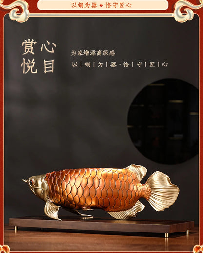 2023 high grade Good luck Dragon golden Fish Wealth Arowana HOME OFFICE BAR CLUB decoration bring wealth money brass Sculpture