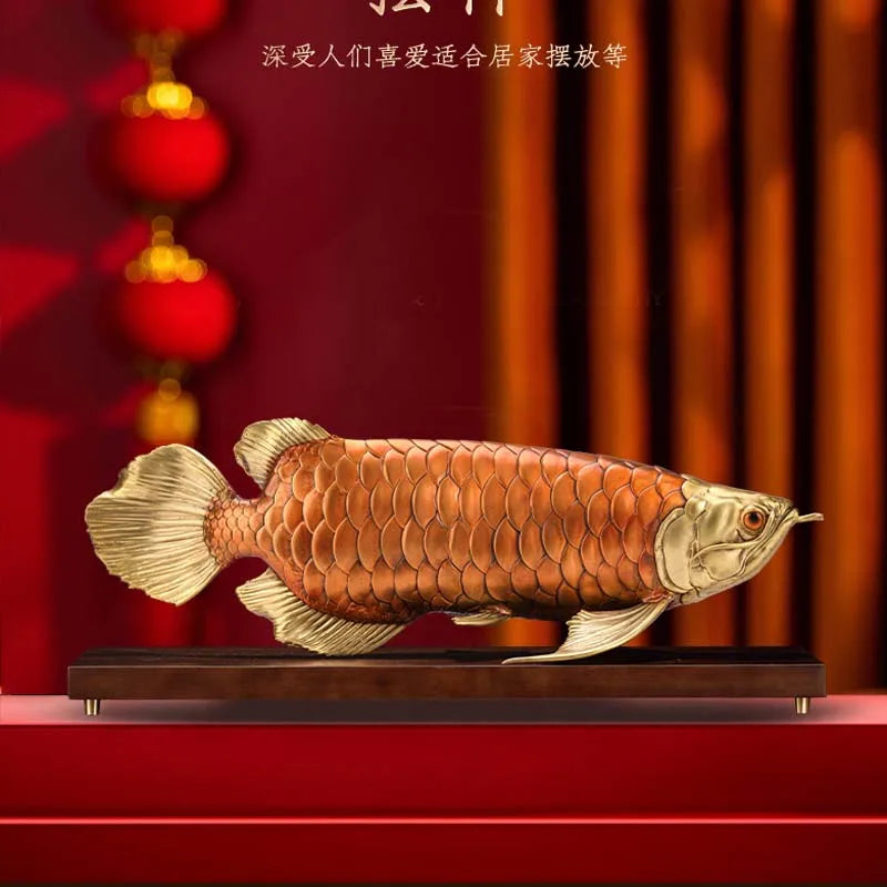 2023 high grade Good luck Dragon golden Fish Wealth Arowana HOME OFFICE BAR CLUB decoration bring wealth money brass Sculpture