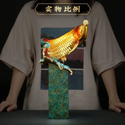 2023 high grade Good luck Dragon golden Fish Wealth Arowana HOME OFFICE BAR CLUB decoration bring wealth money bronze Sculpture