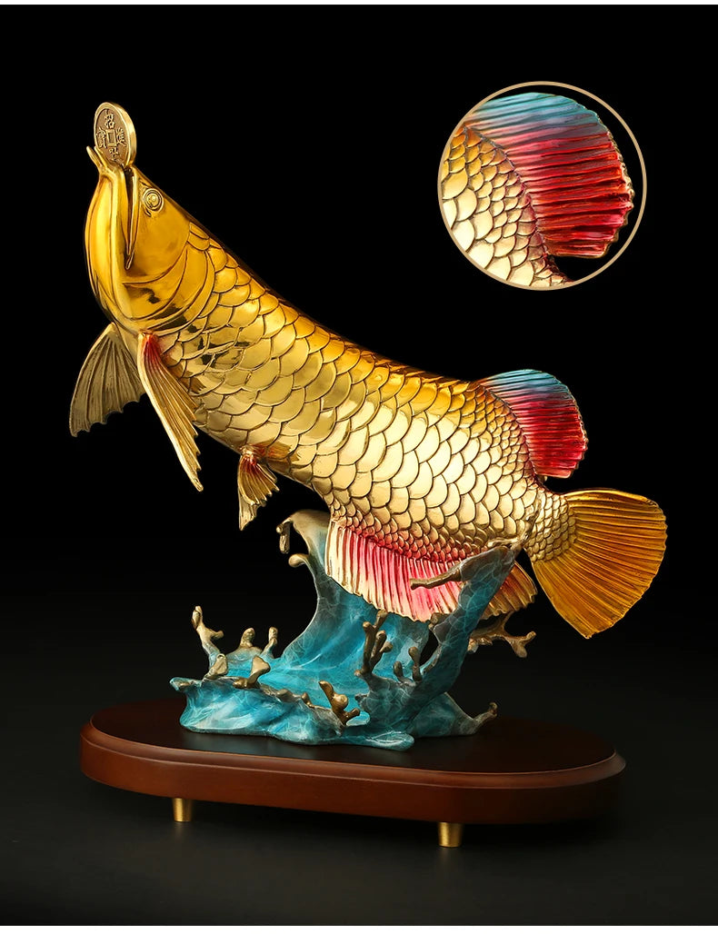 2023 high grade Good luck Dragon golden Fish Wealth Arowana HOME OFFICE BAR CLUB decoration bring wealth money bronze Sculpture