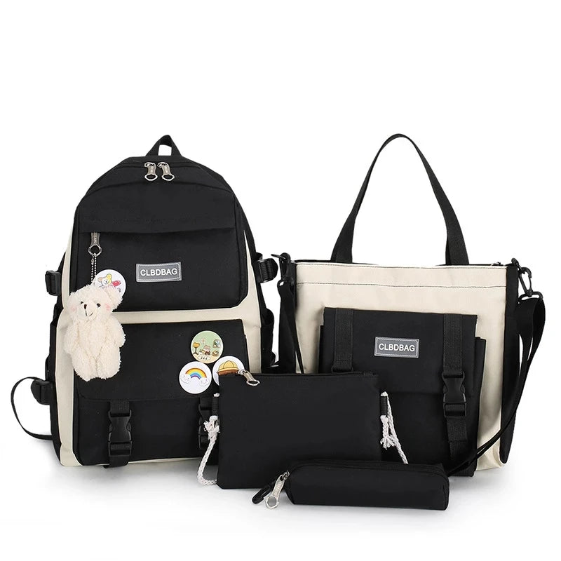 2023 new all-match waterproof Oxford backpacks students lightweight schoolbags 4 pieces/set school bag for teenagers girls