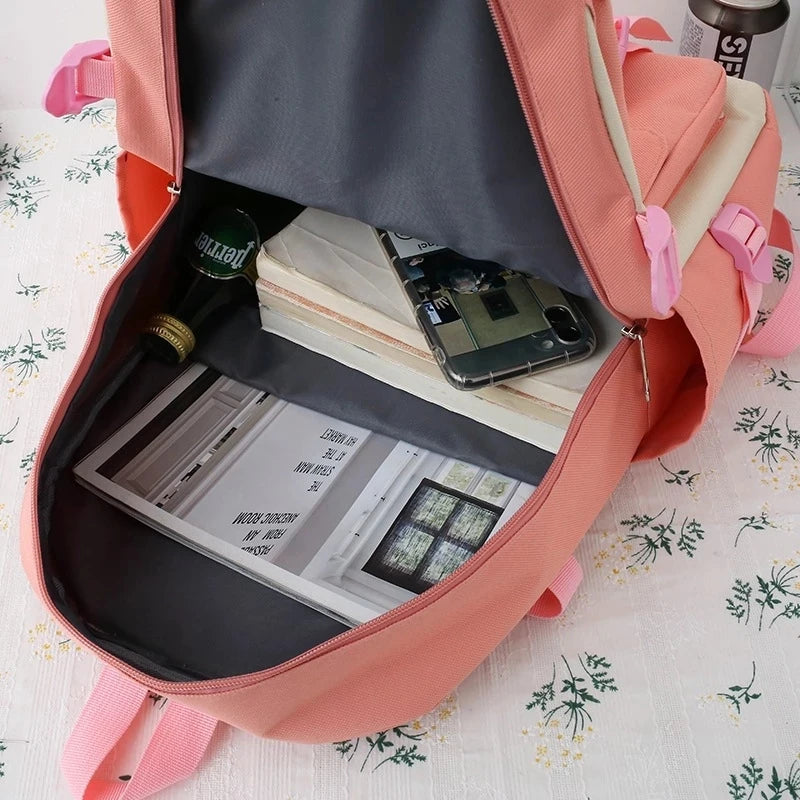 2023 new all-match waterproof Oxford backpacks students lightweight schoolbags 4 pieces/set school bag for teenagers girls
