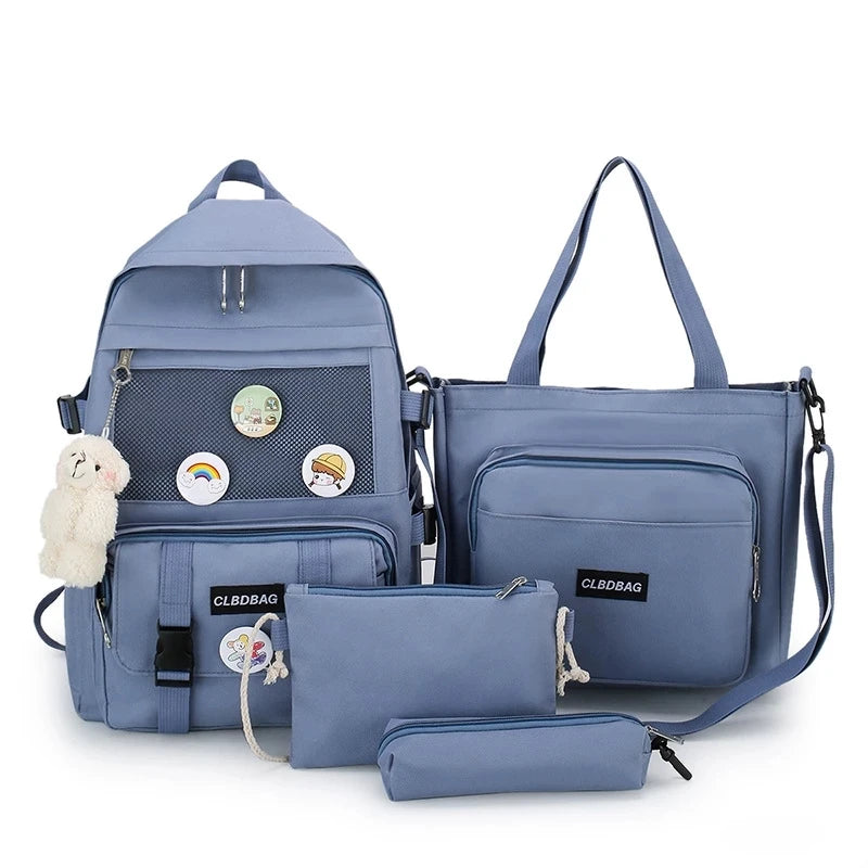 2023 new all-match waterproof Oxford backpacks students lightweight schoolbags 4 pieces/set school bag for teenagers girls