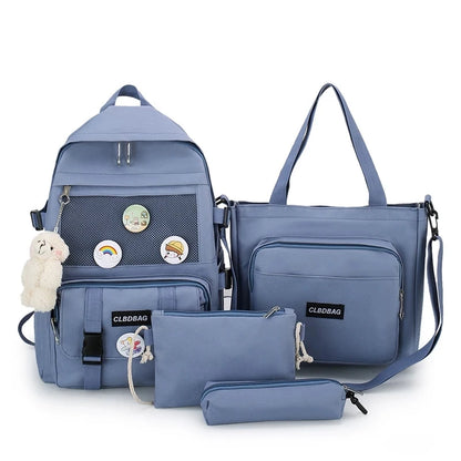 2023 new all-match waterproof Oxford backpacks students lightweight schoolbags 4 pieces/set school bag for teenagers girls