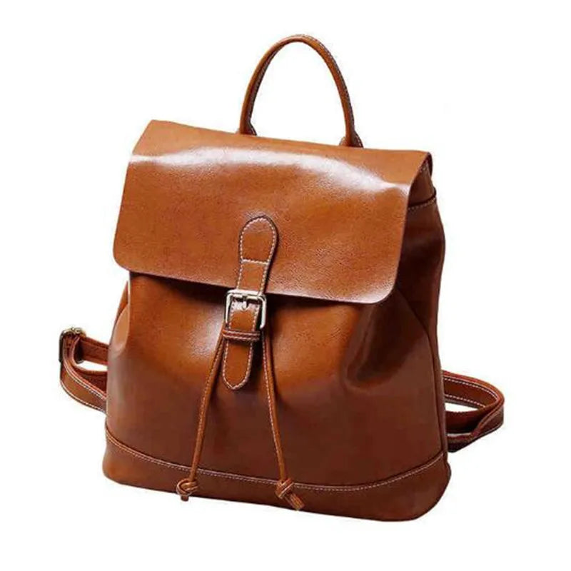 2023 new street trend cowhide solid color backpack leather retro women's unisex backpack