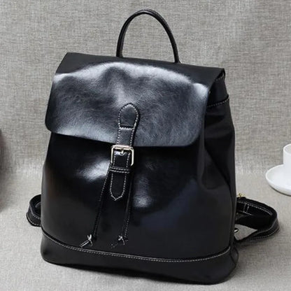 2023 new street trend cowhide solid color backpack leather retro women's unisex backpack