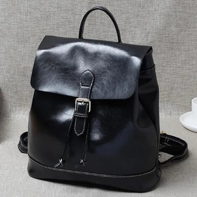 2023 new street trend cowhide solid color backpack leather retro women's unisex backpack