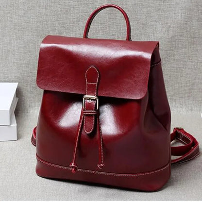 2023 new street trend cowhide solid color backpack leather retro women's unisex backpack