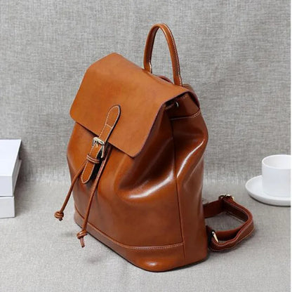 2023 new street trend cowhide solid color backpack leather retro women's unisex backpack