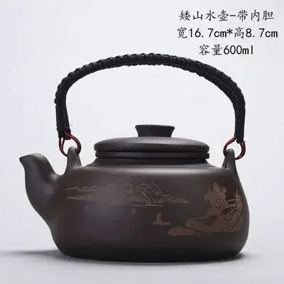 2023New Chinese Purple Clay Tea Pot Chinese Kung Fu Zisha Large Capacity With Filter Handle Hand-painted Teapot Kettle Set