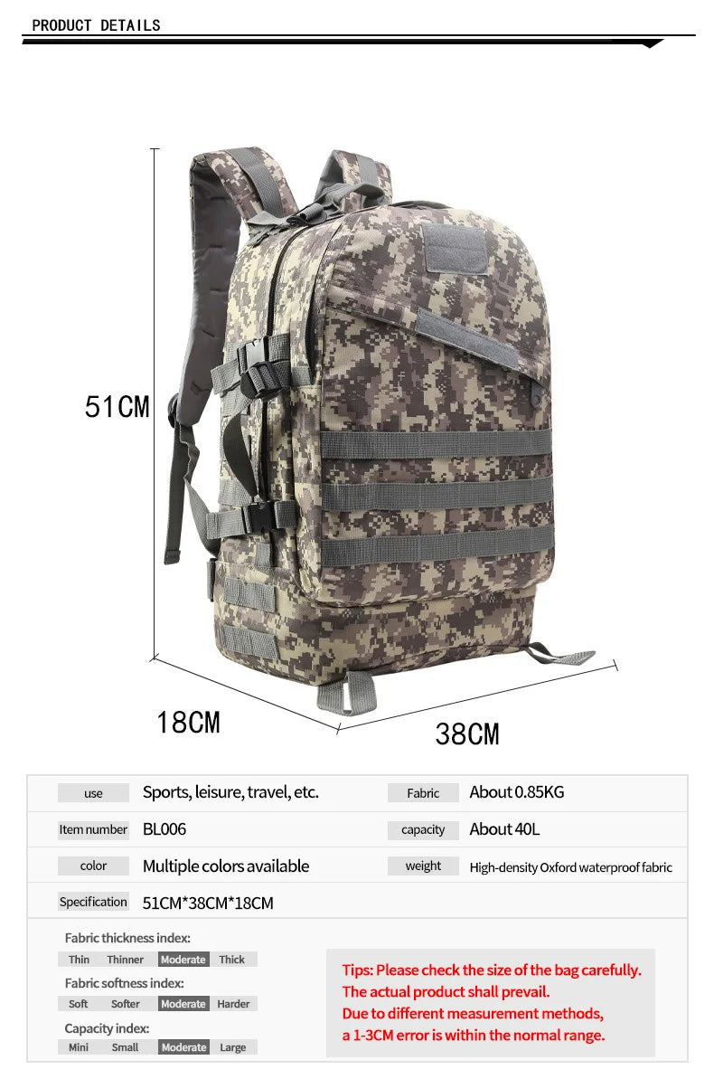 2024 3D Eat chicken sports backpack Outdoor multifunctional camouflage backpack Travel backpack Hiking bag men's