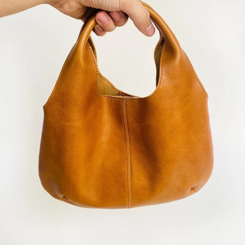 2024 All-match Simple Top-Handle Bags Women Lazy Vintage Genuine Leather Handbags Casual Fashion Shopping Travel Bags Female