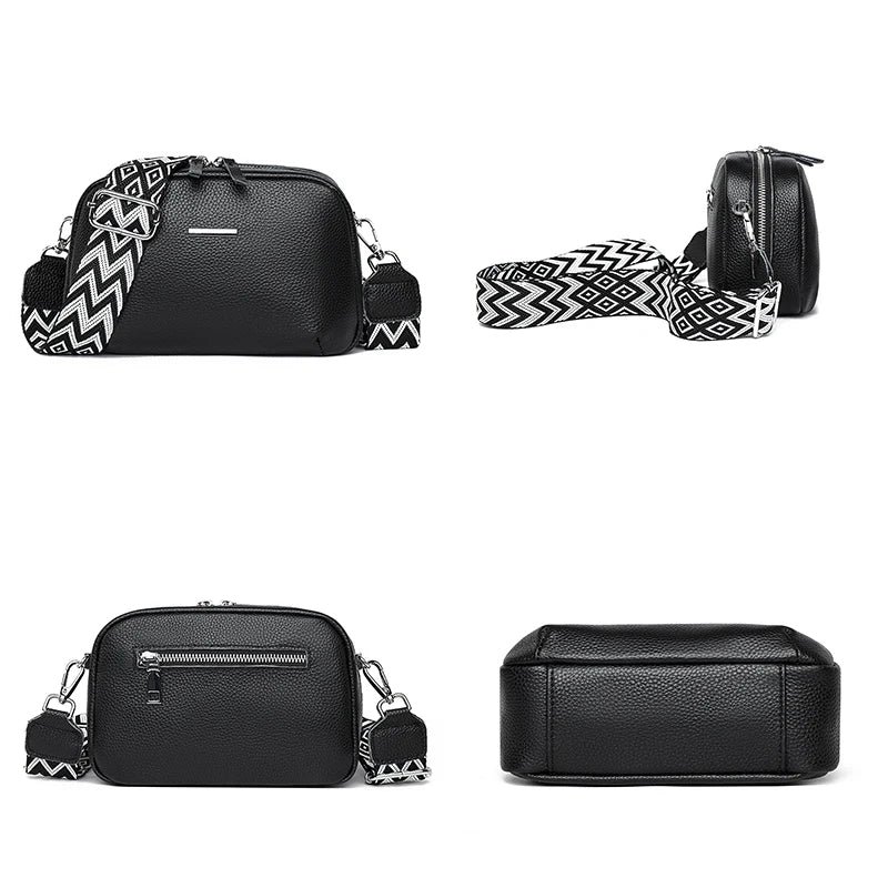 2024 Authentic Genuine Leather Women's Designer Shoulder Bag New Pattern Trendy Wide Shoulder Strap Women's Crossbody Bags Sac