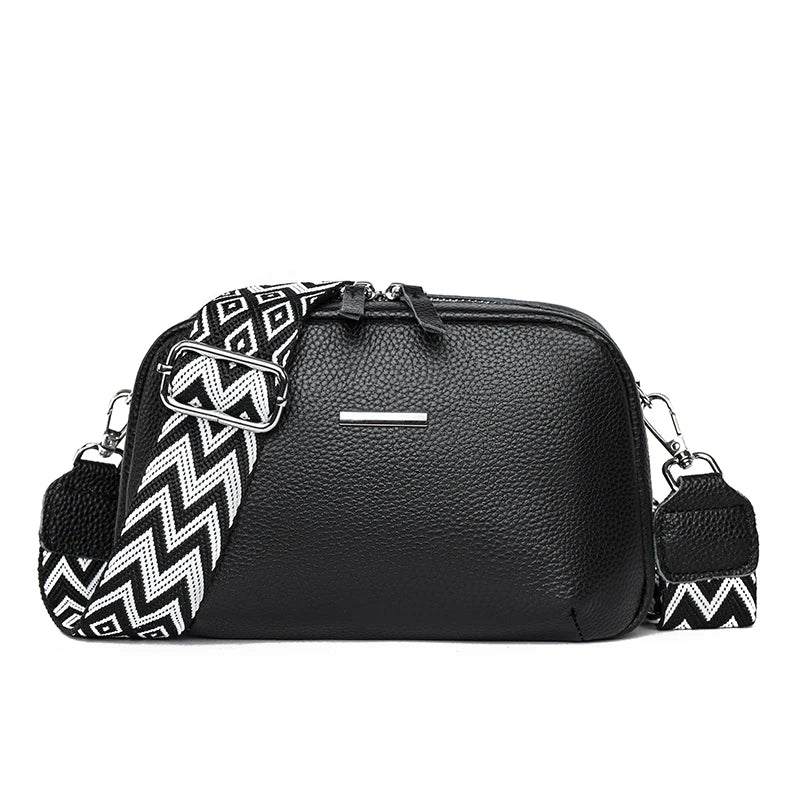 2024 Authentic Genuine Leather Women's Designer Shoulder Bag New Pattern Trendy Wide Shoulder Strap Women's Crossbody Bags Sac
