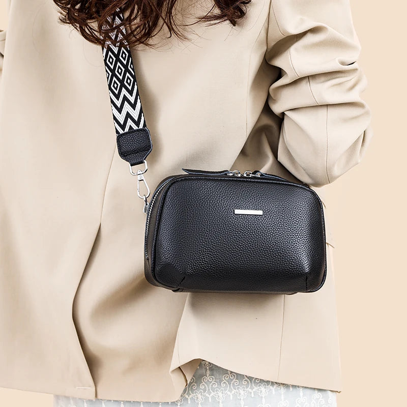 2024 Authentic Genuine Leather Women's Designer Shoulder Bag New Pattern Trendy Wide Shoulder Strap Women's Crossbody Bags Sac