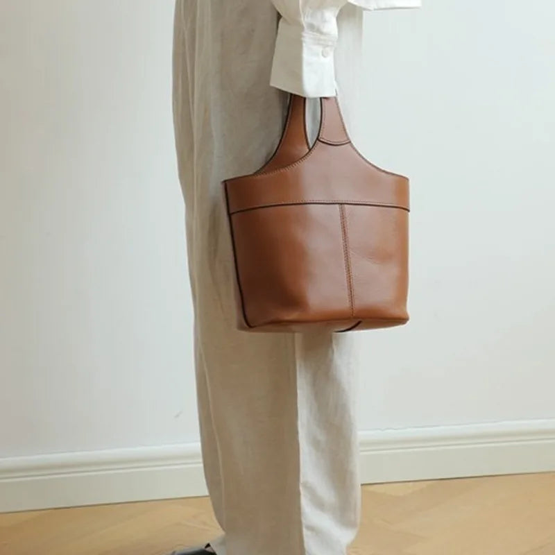 2024 Autumn Genuine Leather New Tote Bag for Women High-capacity Top-Handle Bags Fashion Commuter All-match Women's Handbags