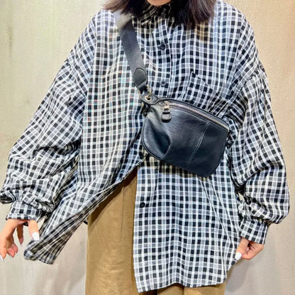 2024 Autumn New Genuine Leather Bags for Women Portable Casual Black Crossbody Shoulder Bags Y2k Grunge Women's Handbags