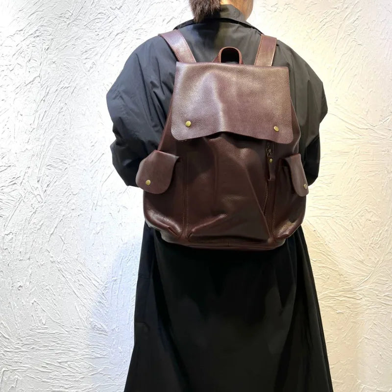 2024 Autumn New High-capacity Bags Vintage Fashion Genuine Leather Backpacks Women Y2k Grunge Zipper Handbags for Women