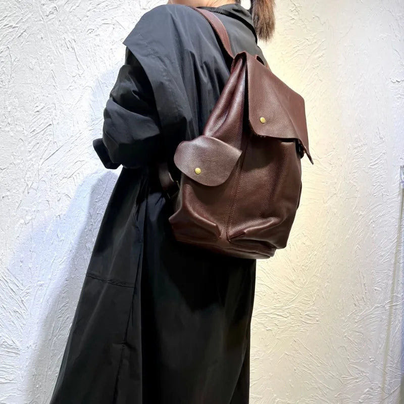 2024 Autumn New High-capacity Bags Vintage Fashion Genuine Leather Backpacks Women Y2k Grunge Zipper Handbags for Women