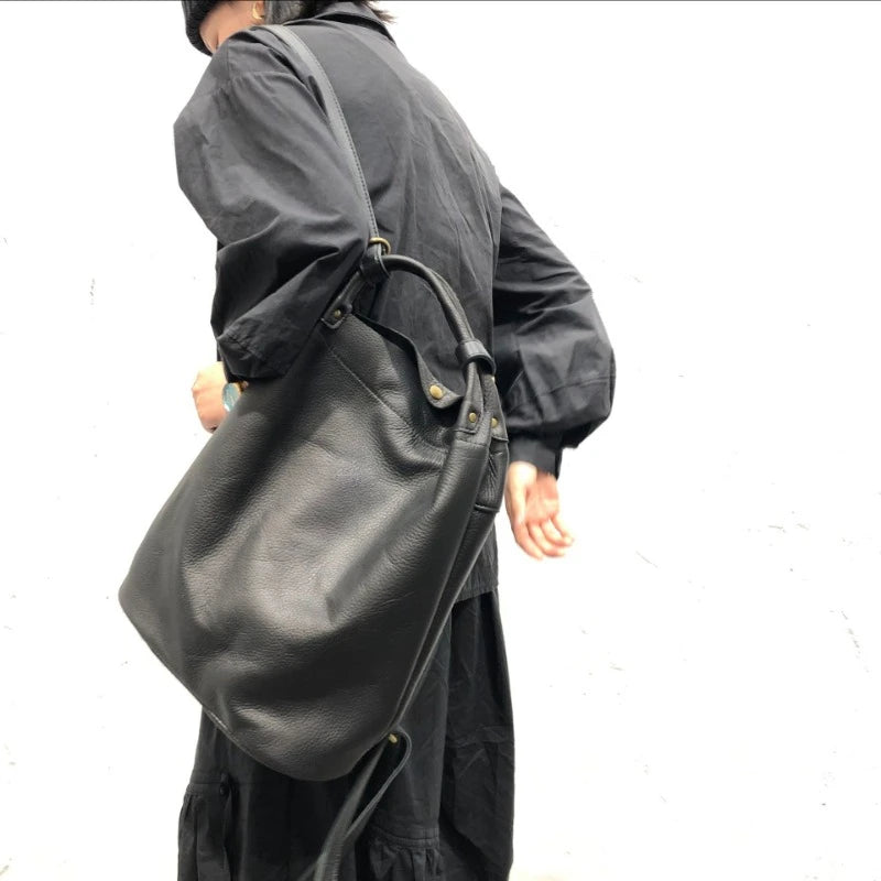 2024 Autumn New Simple Casual Shoulder Bags Genuine Leather Versatile Unisex Travel Backpacks Large Capacity School Backpack