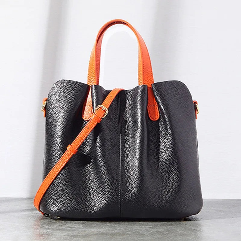 2024 Autumn New Simple Leather Bags for Women Large-capacity Portable Top-Handle Bags Y2k Zipper Crossbody Shoulder Bags