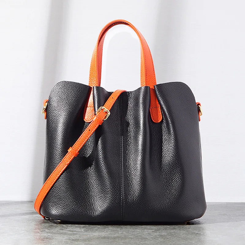 2024 Autumn New Simple Leather Bags for Women Large-capacity Portable Top-Handle Bags Y2k Zipper Crossbody Shoulder Bags