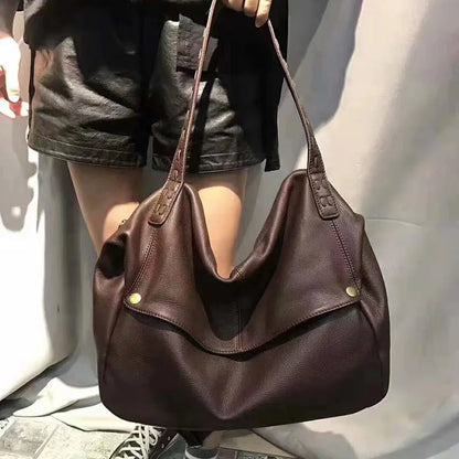 2024 Autumn New Vintage Cowhide Shoulder Bags Women Large Capacity Casual Handbags Female Commuter All-match Luxury Bolsas