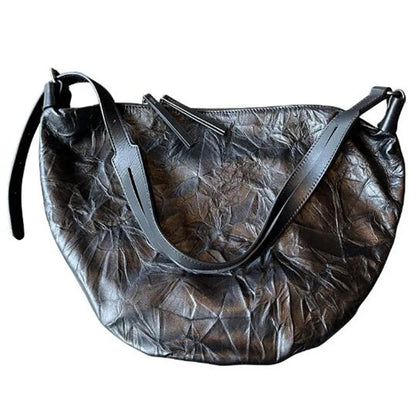 2024 Autumn/Winter leather women's bag fold Tote bag women's large capacity armpit crossbody bag cowhide shoulder bag fashion