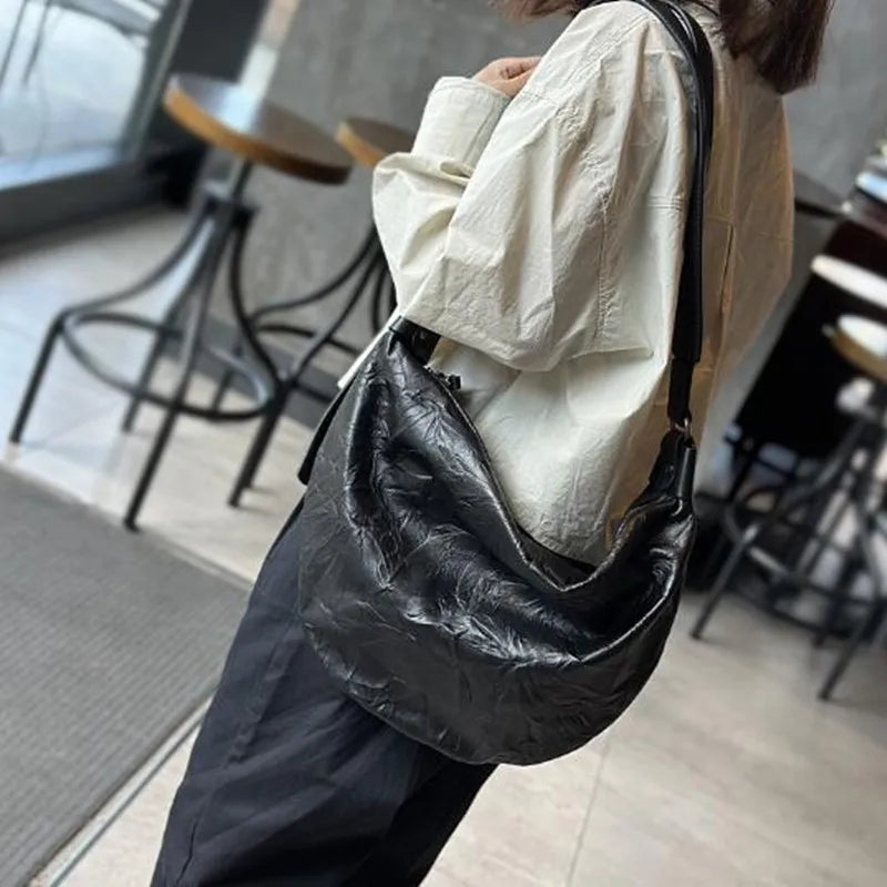 2024 Autumn/Winter leather women's bag fold Tote bag women's large capacity armpit crossbody bag cowhide shoulder bag fashion