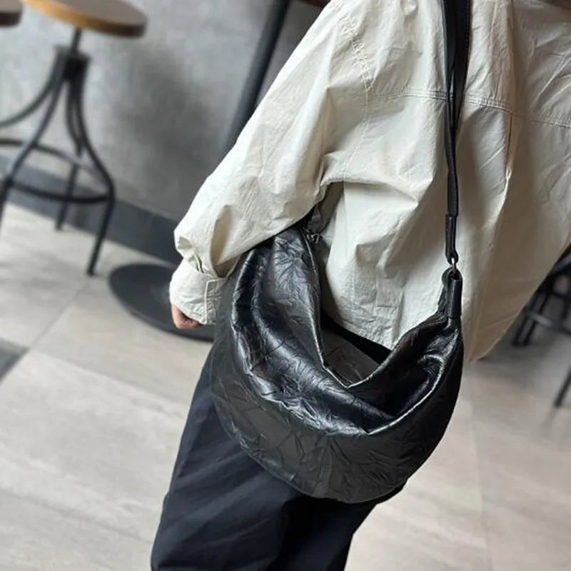 2024 Autumn/Winter leather women's bag fold Tote bag women's large capacity armpit crossbody bag cowhide shoulder bag fashion