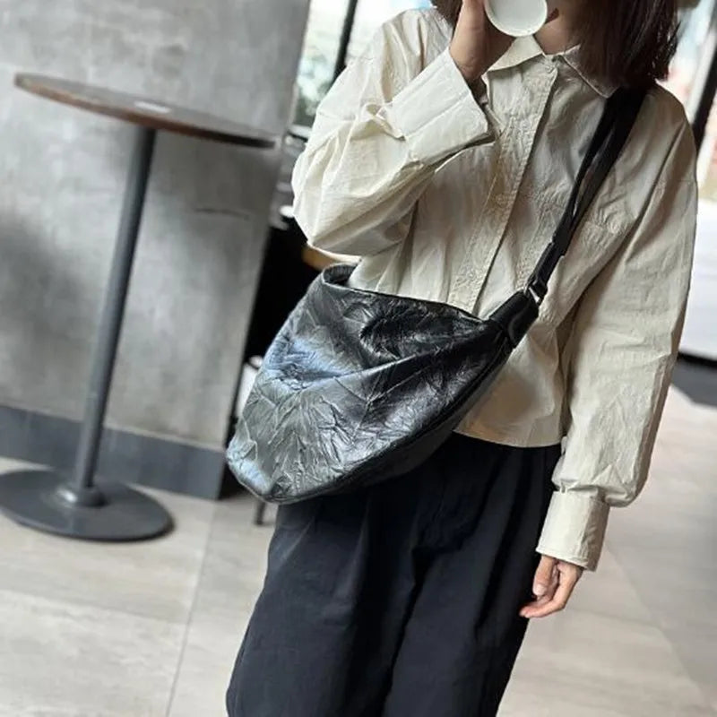 2024 Autumn/Winter leather women's bag fold Tote bag women's large capacity armpit crossbody bag cowhide shoulder bag fashion
