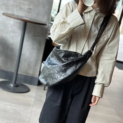 2024 Autumn/Winter leather women's bag fold Tote bag women's large capacity armpit crossbody bag cowhide shoulder bag fashion